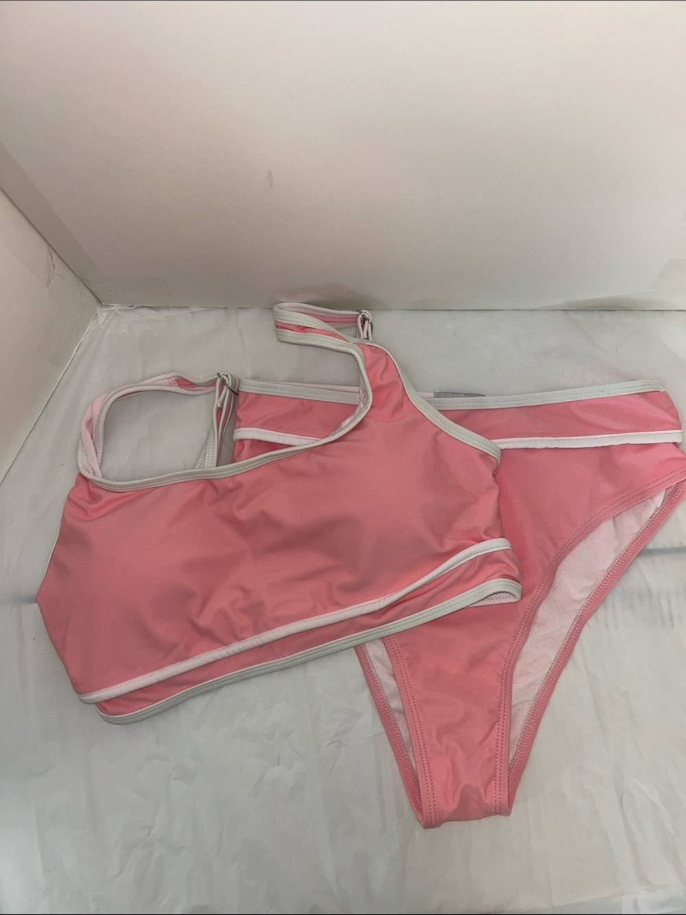 Pink Two-Piece Bikini Set with White Trim
